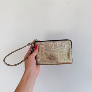 Coach Pebbled Leather Metallic Wristlet Gold OS